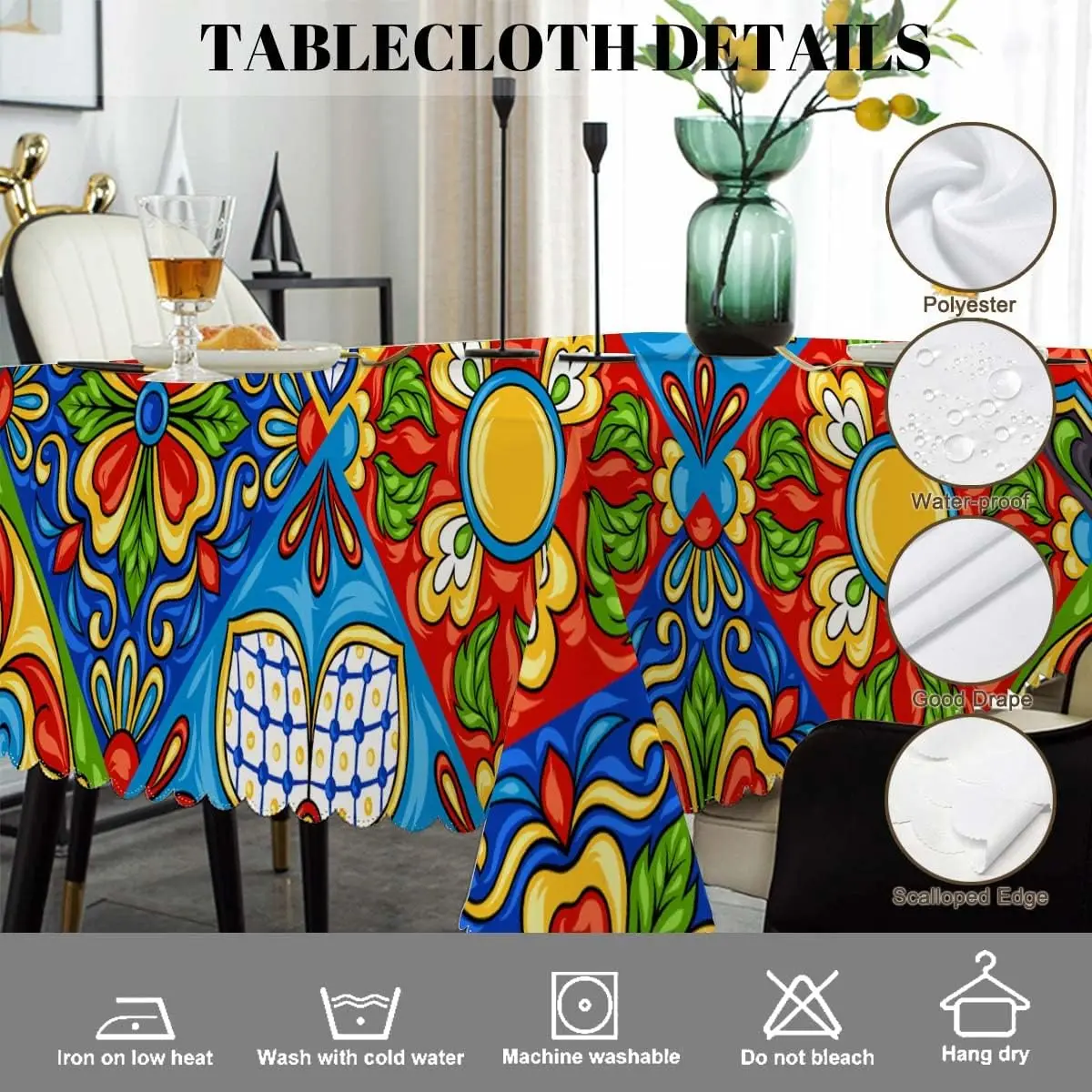 Mexican Ethnic Patchwork Mandala Waterproof Tablecloth Kitchen Table Decor Washable Rectangle Table Cloth for Mexico Party Decor view 4