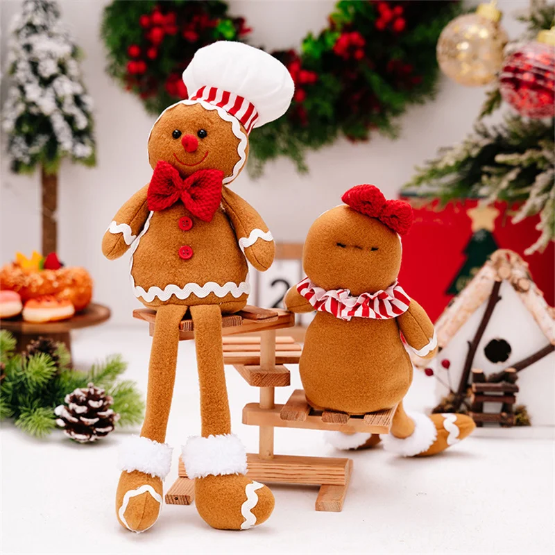 Long Leg Plush Gingerbread Dolls Gingerbread Shelf Sitter Chef Gingerbread Man Christmas Hanging Ornaments Decorations