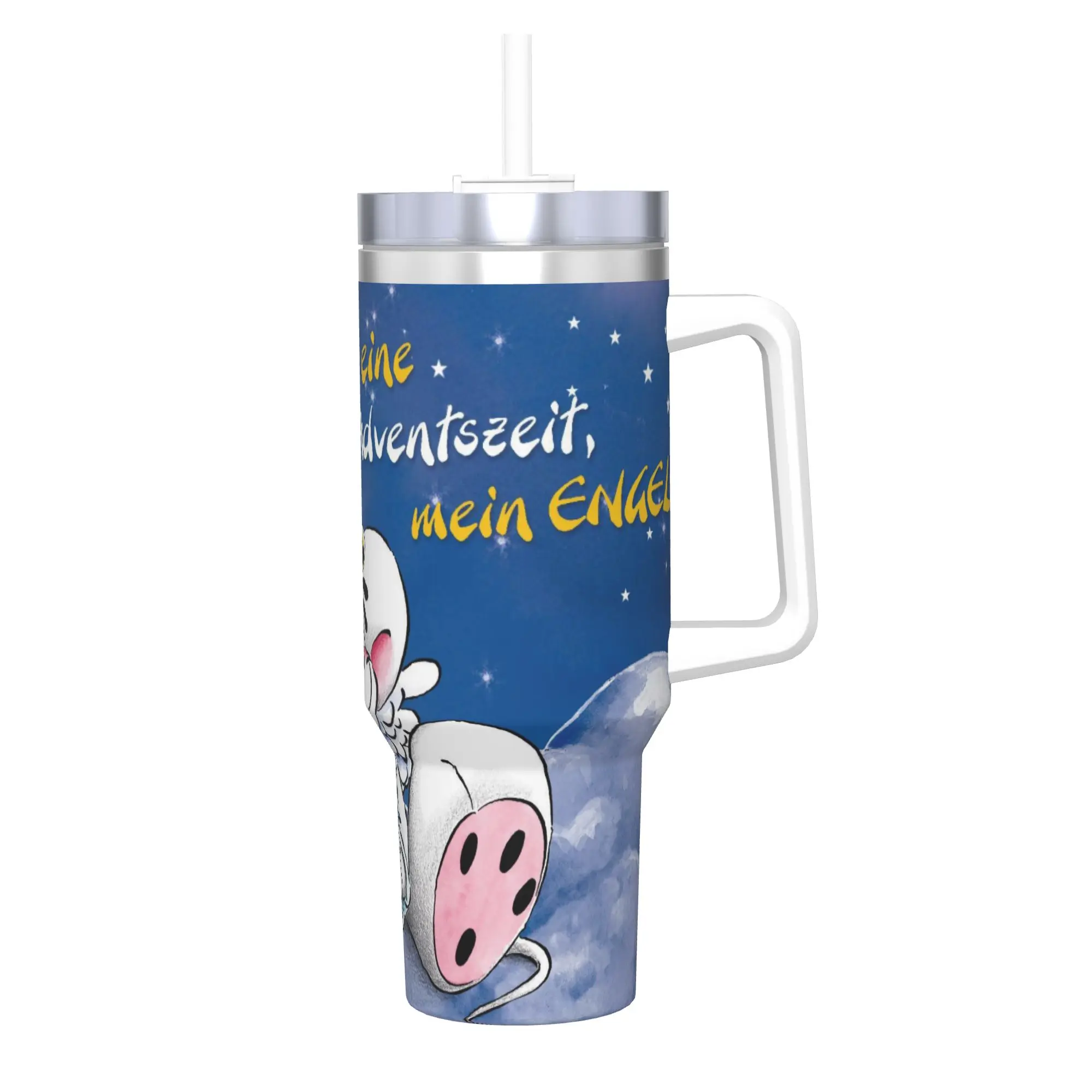 Edelstahl-Becher, niedliche Diddl-Becher, Tasse mit Strohhalmen, Strand-Wasserflasche für heiße Getränke, auslaufsicher, große Kaffeetasse