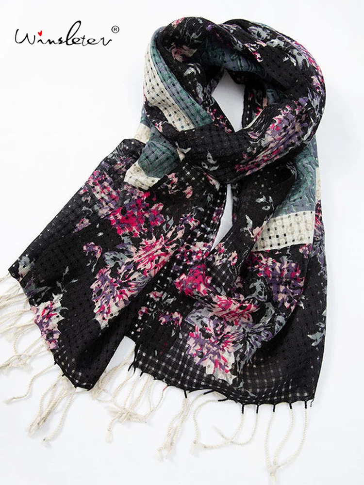 

Winsleter-Women 100%Wool Elegant Long Scarf, 160*60CM Floral Tassel, Mom Gift French Chic Shawl Scarves, 2026 Spring A62347CC