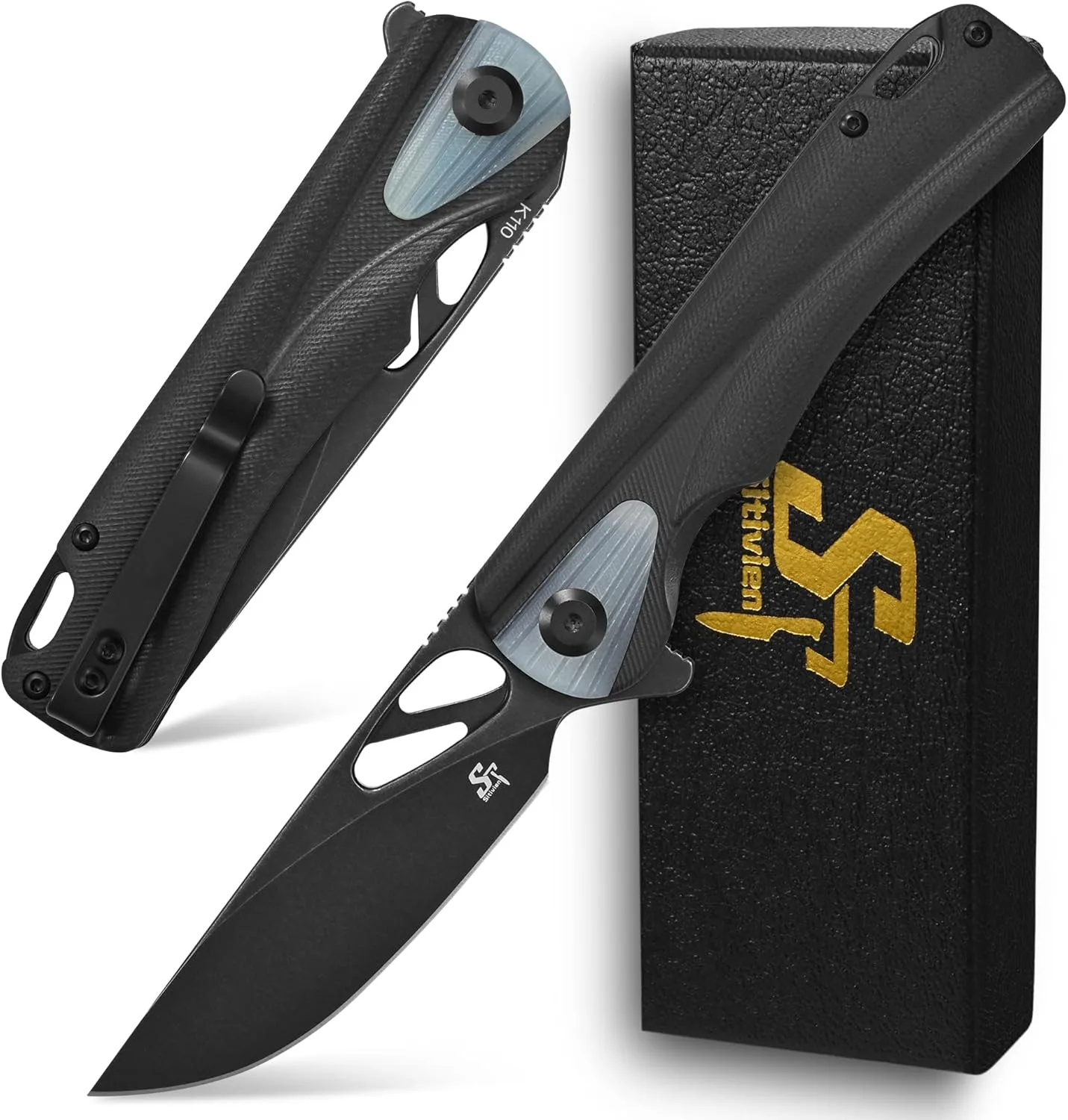 Sitivien ST165 Folding Knife K110 Steel Blade with G10 Handle EDC Tool Knife Pocket Knife for Outdoor Camping,Hiking,Fishing