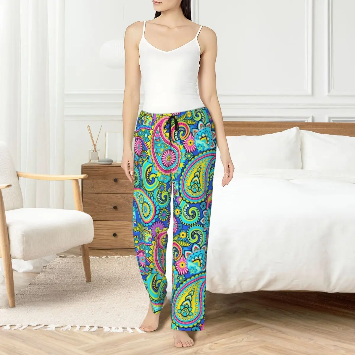 

Custom Printed Paisley Pajama Pants Women Floral Pattern Sleep Sleepwear Bottoms with Pockets
