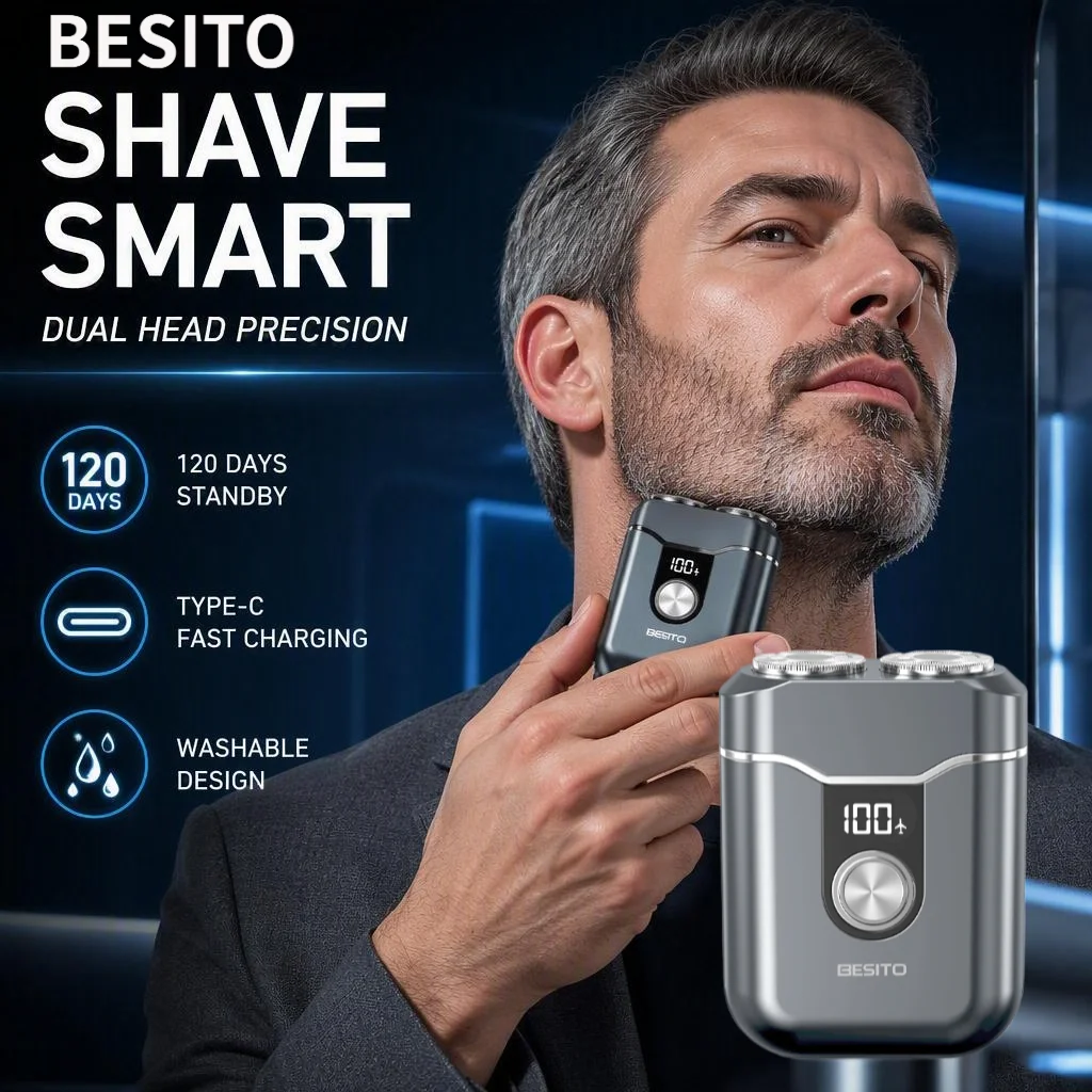 The latest dual blade portable shaver, equipped with magnetic suction blade, 8000 RPM super strong motor, fully washable, essen