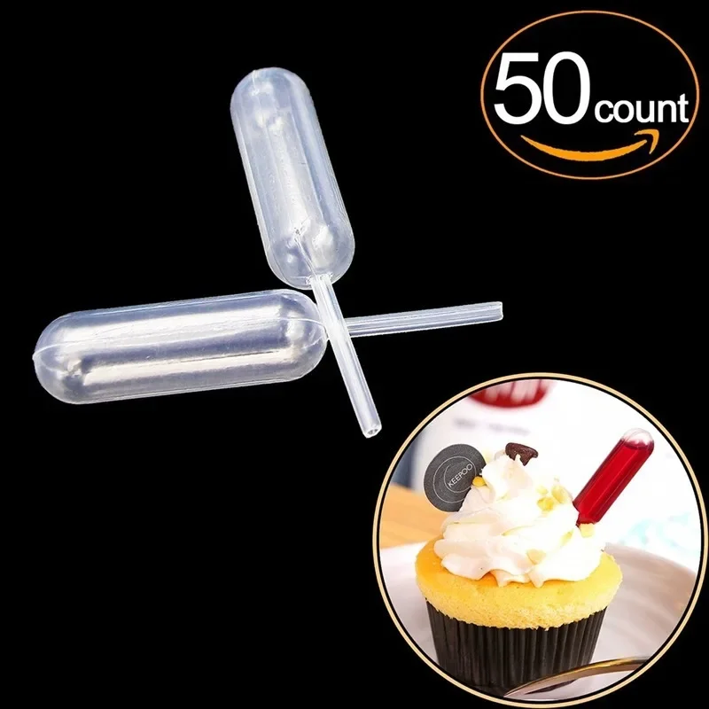50 botellas rellenables de 4ml, pipeta desechable de plástico, pipeta de transferencia para apretar, cuentagotas para magdalenas de fresa, helado, Chocolate