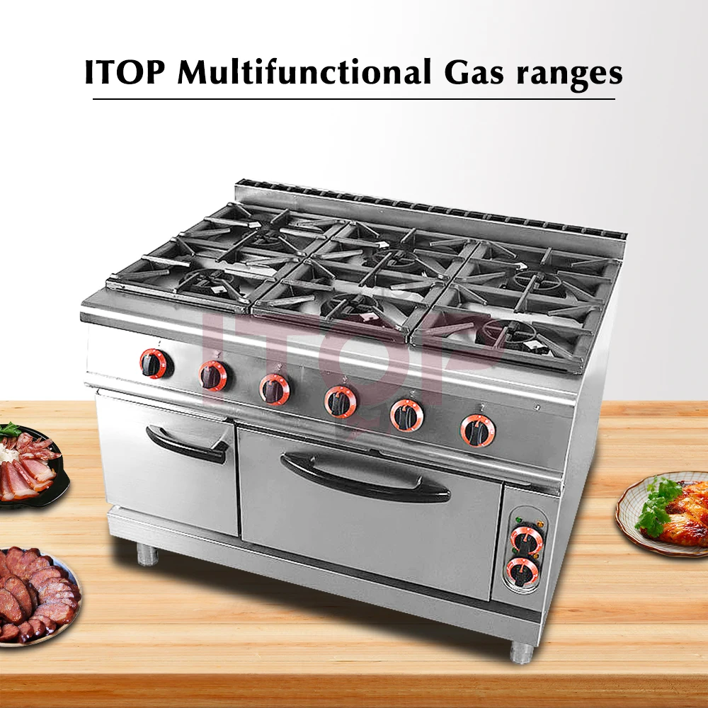 موقد غاز على سطح الطاولة، مطبخ متعدد الشعلات، نطاق طهي مدمج 6 شعلات مع فرن