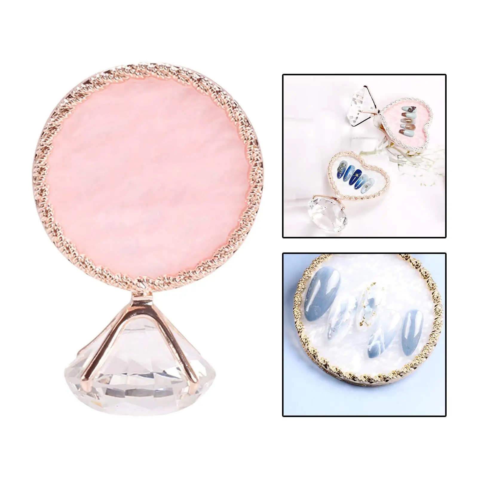 Paleta de arte em unhas, base de diamante, placa de mistura acrílica, organizador de decorações de unhas para design de manicure e uso em salão de beleza