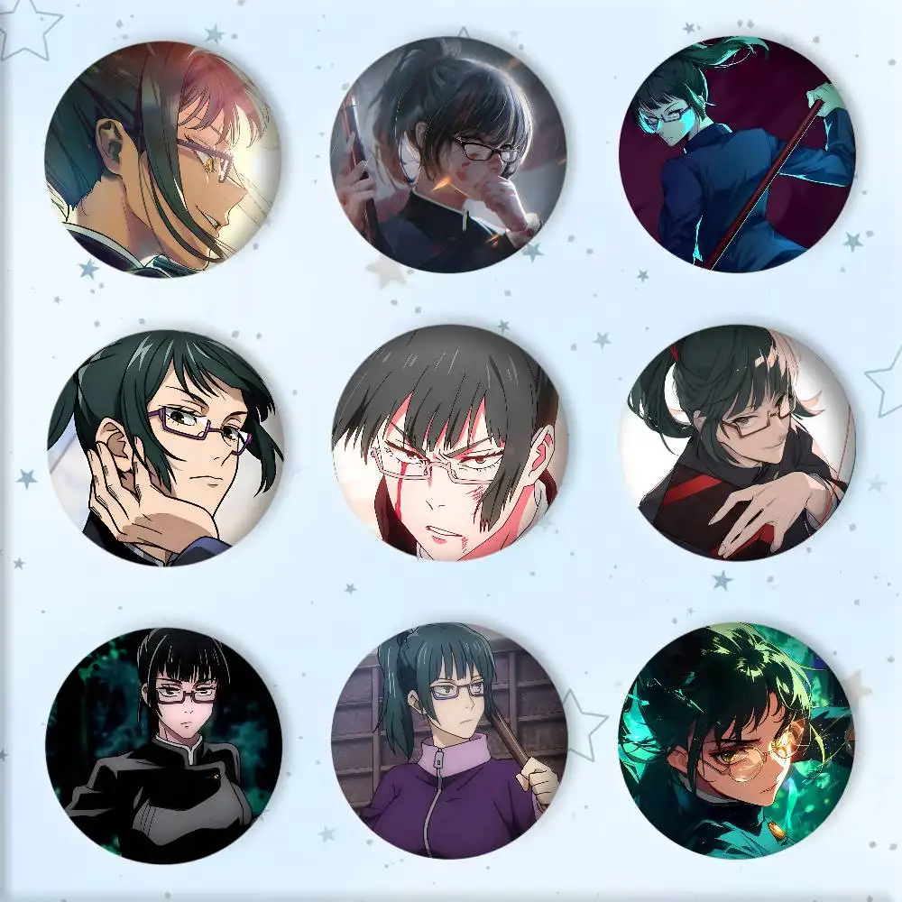 Anime Characters J-Jujutsu K-Kaisen Zenin Maki Badge Tinplate Round Laser Brooch Clothes Backpack Accessories Lapel
