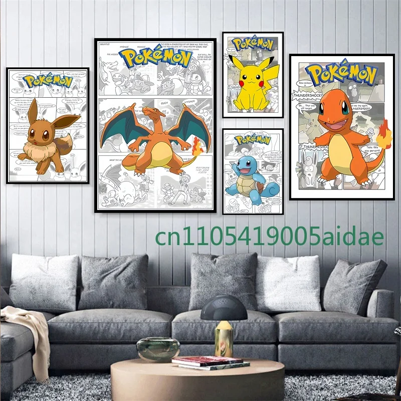 

Anime Pokemon Poster Peripheral Pikachu Magic Frog Seed Charizard Cartoon Poster Mural Canvas Painting Wall Decoration Painting