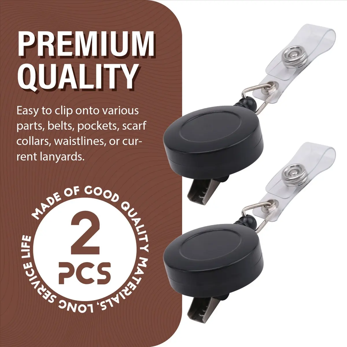 REST 2 Pack - Retractable ID Name Badge Holder Reels with Swivel Alligator Clip (Black)