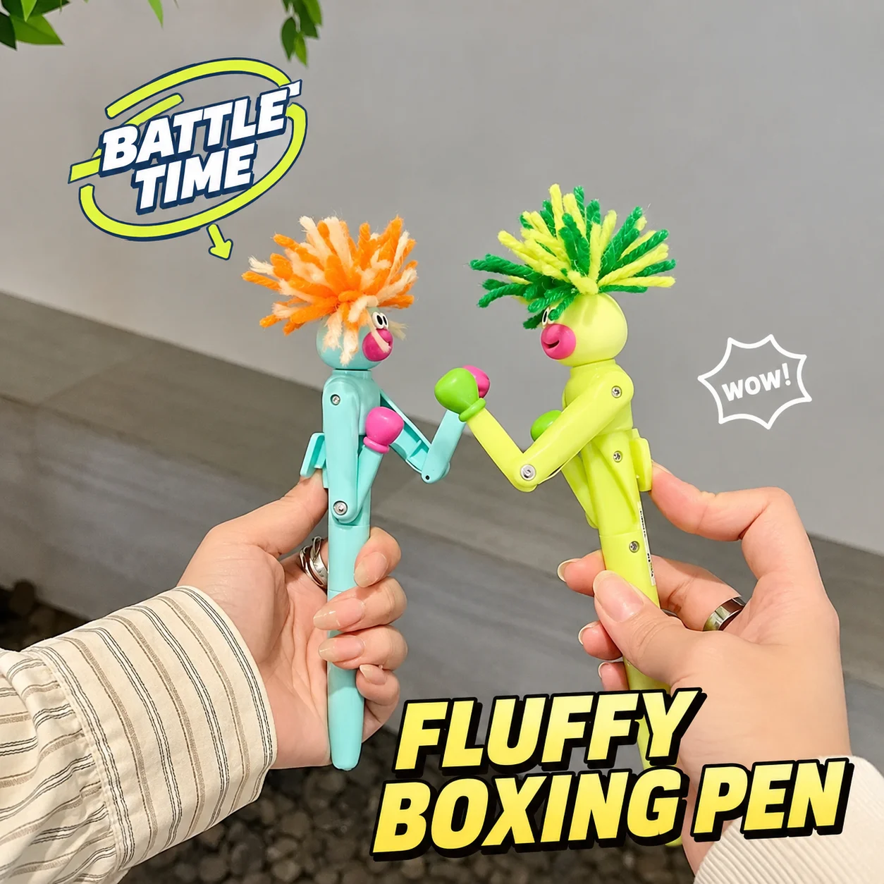 Funny Boxing Ballpoint Pen with Fluffy Hair Interactive Punching Fidget Pen Novelty School Stationery Gift