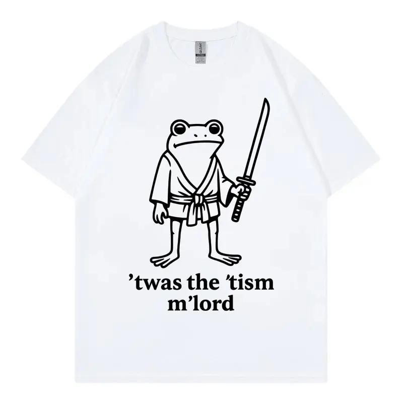 Neurodivergent Frog Samurai Funny Meme T-shirt High Street Fashion Trend Short Sleeve T-shirts Men Women Casual Loose T Shirt