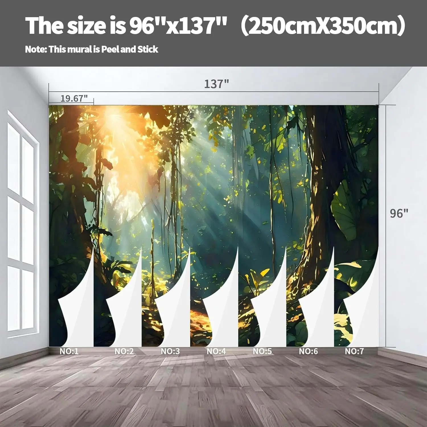 Tropical Jungle Forest Tapestry Wall Mural Green Botanical Rainforest Sunlight Decor Polyester Hanging Art for Bedroom Living Ro