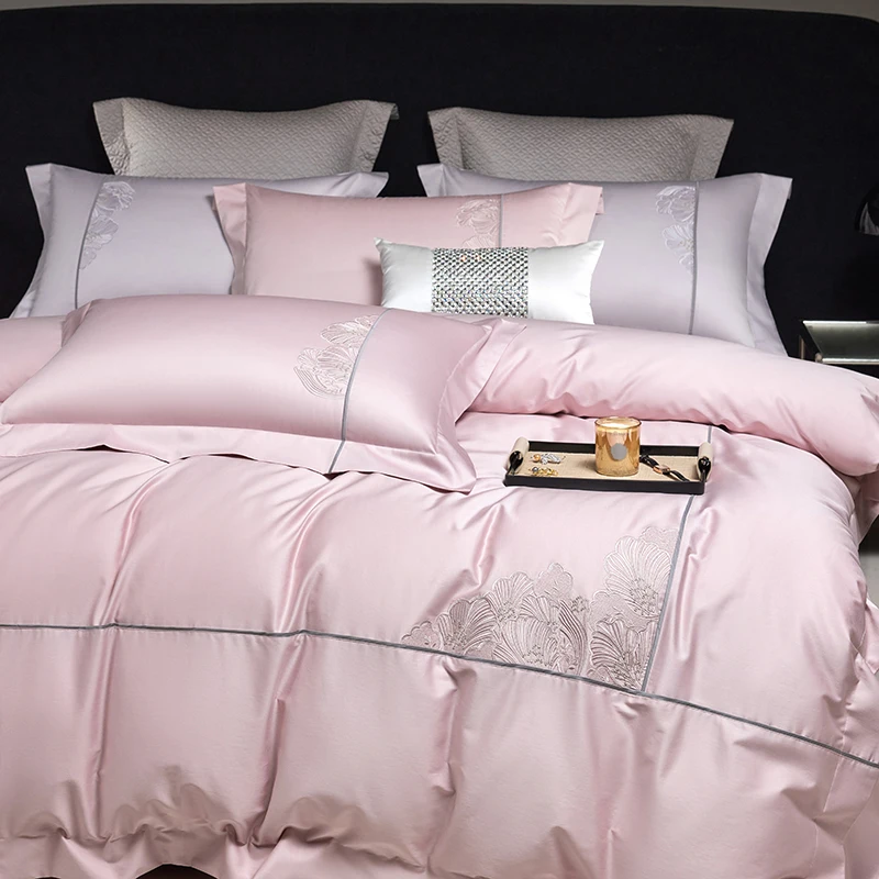 1200TC Egyptian Cotton Embroidery Luxury Bedding Set Double Queen King Size Duvet Cover Bed Sheet/Fitted Sheet Pillowcases 4Pcs