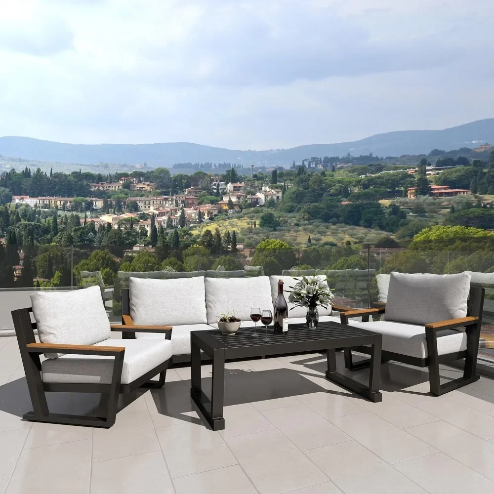 

Outdoor Furniture with Coffee Table,5 Seats Patio Furniture Set Sectional Waterproof Sofa with Conversation Set Table