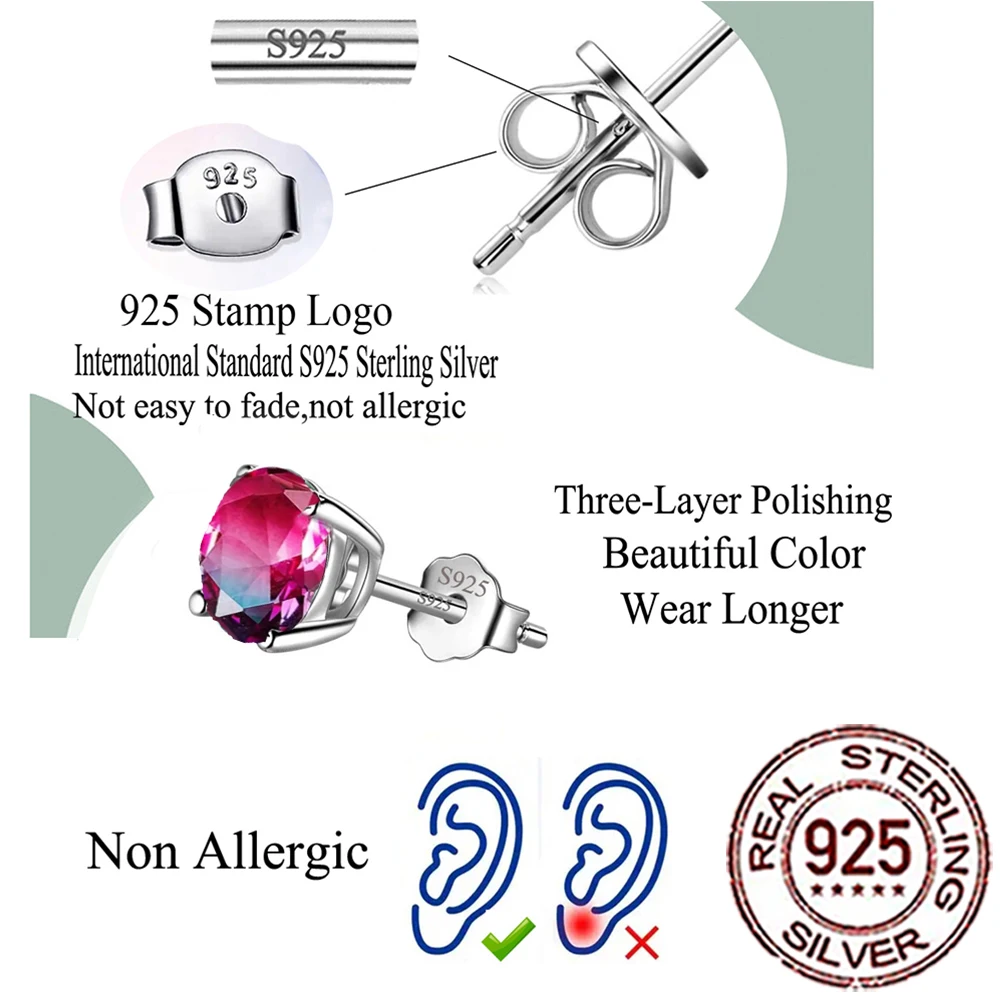CWWZircons 925 Sterling Silver Delicate Rainbow Mystical CZ Crystal Round Stud Earrings for Women Daily Party Fine Jewelry SE050