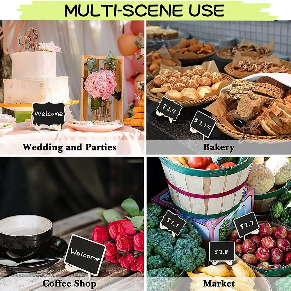 

B27B Мини-знак для классной доски, 20 упаковок этикеток для пищевых продуктов для вечеринок, шведского стола, деревянные маленькие таблички для меловой доски с подставкой для мольберта для пищевых тегов