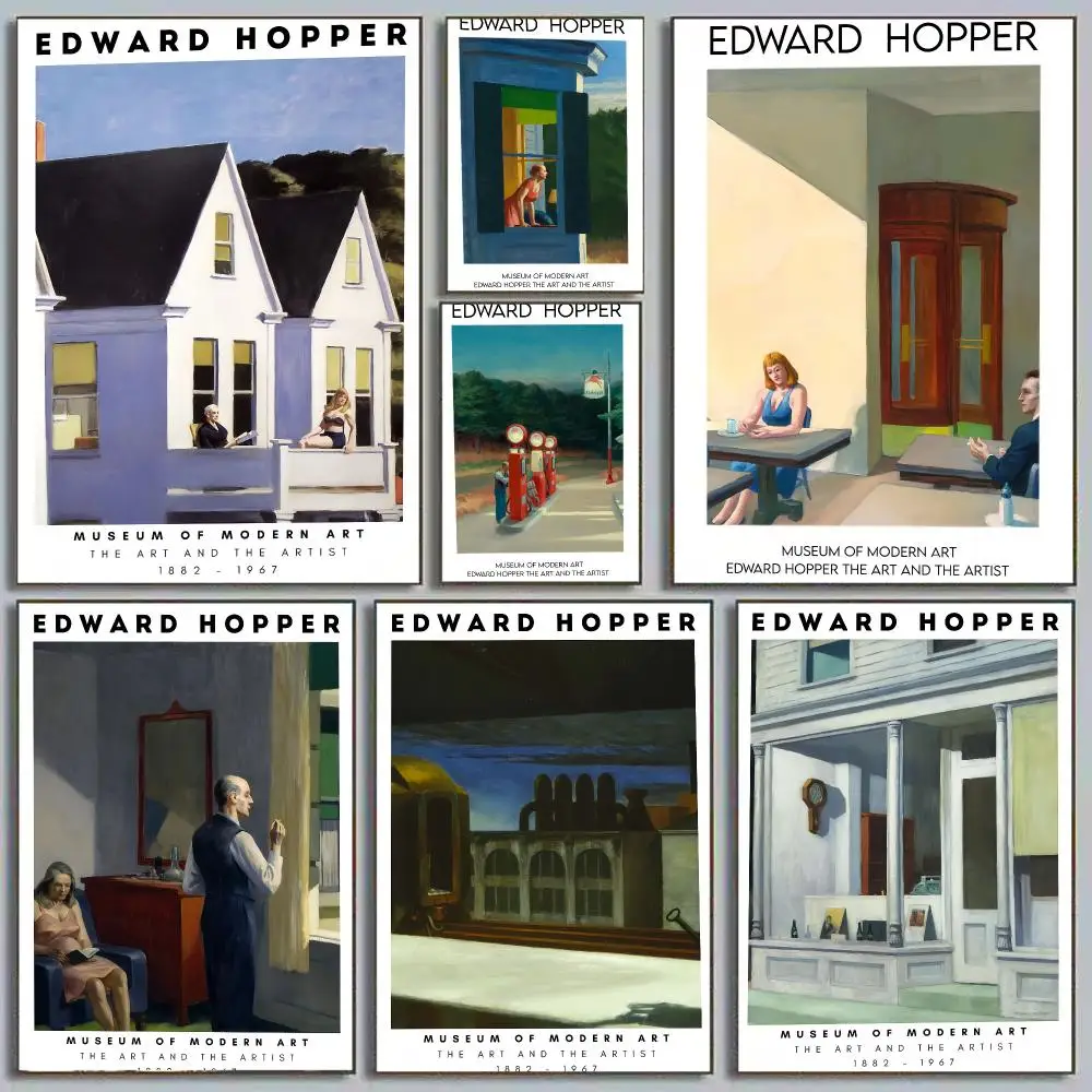 Hot Artist Famous E-Edward Hopper Poster Self Adhesive Wall Art Decor for Bedroom Living Room Office Home Decor Gift