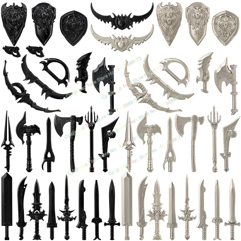 Pjt049 moc acessórios de cavalaria militar espada escudo armas medievais diy modelos blocos de construção cavaleiro brinquedos para crianças presentes