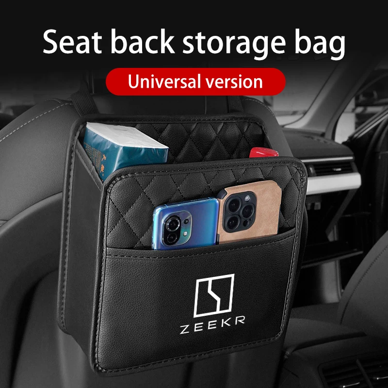 

For Zeekr 001 009 Zeekr X Krypton 2023 2022 Car Seat Storage Bag Leather Rear Backrest Hanging Tissue Box Organizers Accessories