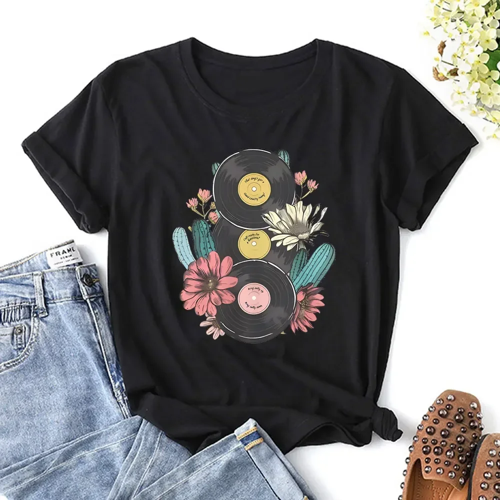 Cacti Flower Vinyl Records Retro Vintage T-shirt Unisex Heavy Cotton Tee Western Gift for Country Summer Tee Funny Wild West Tee