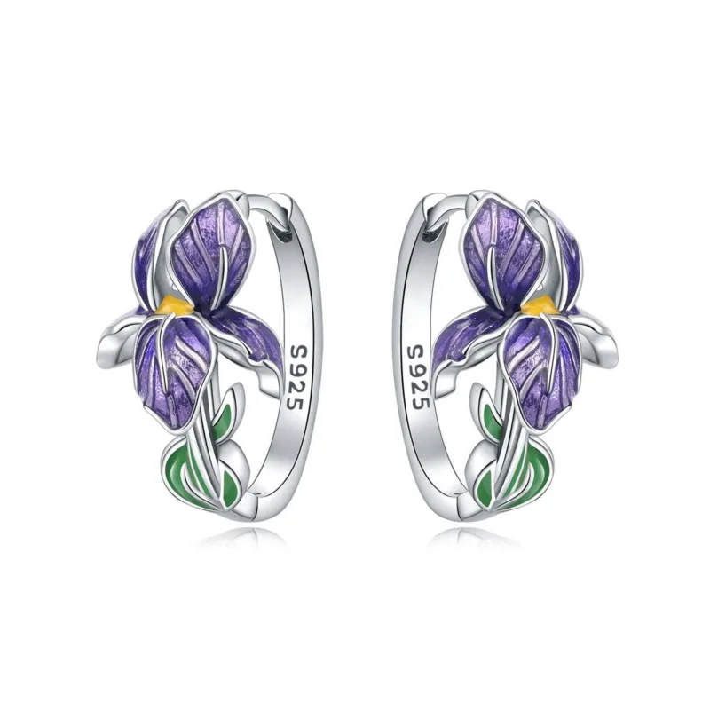 MISEFF New 925 Sterling Silver Purple Series Iris Vine Hoop Earrings For Wedding Engagement Birthday Women Jewelry Gifts