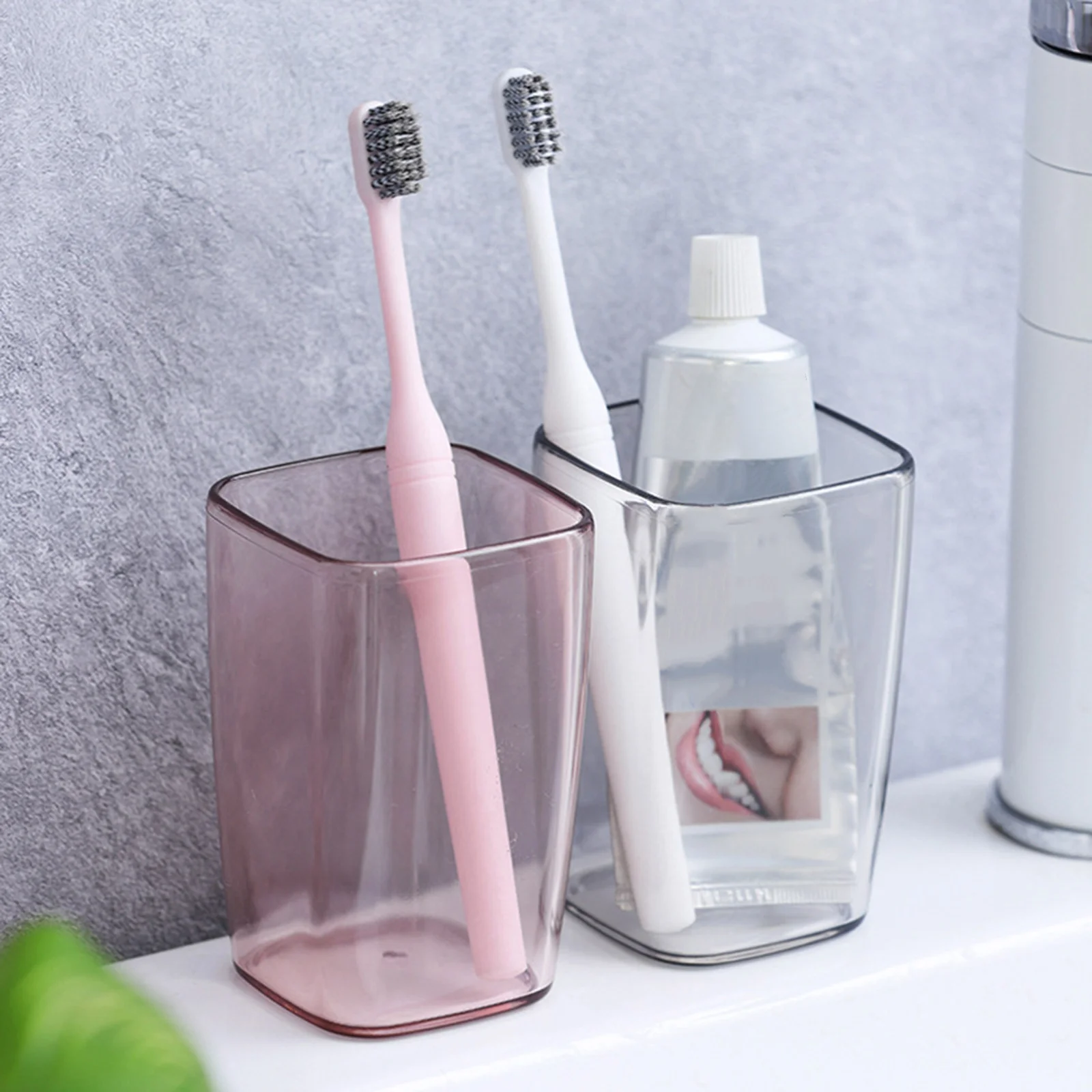 

2 шт., прозрачная однотонная чашка для зубной щетки, безопасный материал премиум-класса, элегантная легкая чашка для полоскания горла для домашних путешествий
