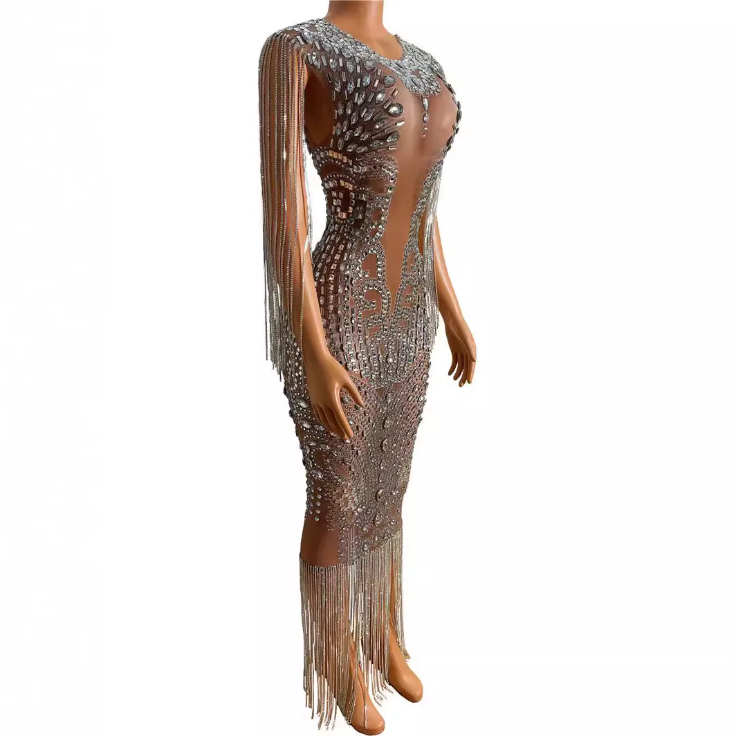 2025 nuevo verano De las mujeres De lujo con cuentas borla globo Vestido De cóctel Sexy sin mangas cristal brillante Vestido De noche Vestido De fiesta