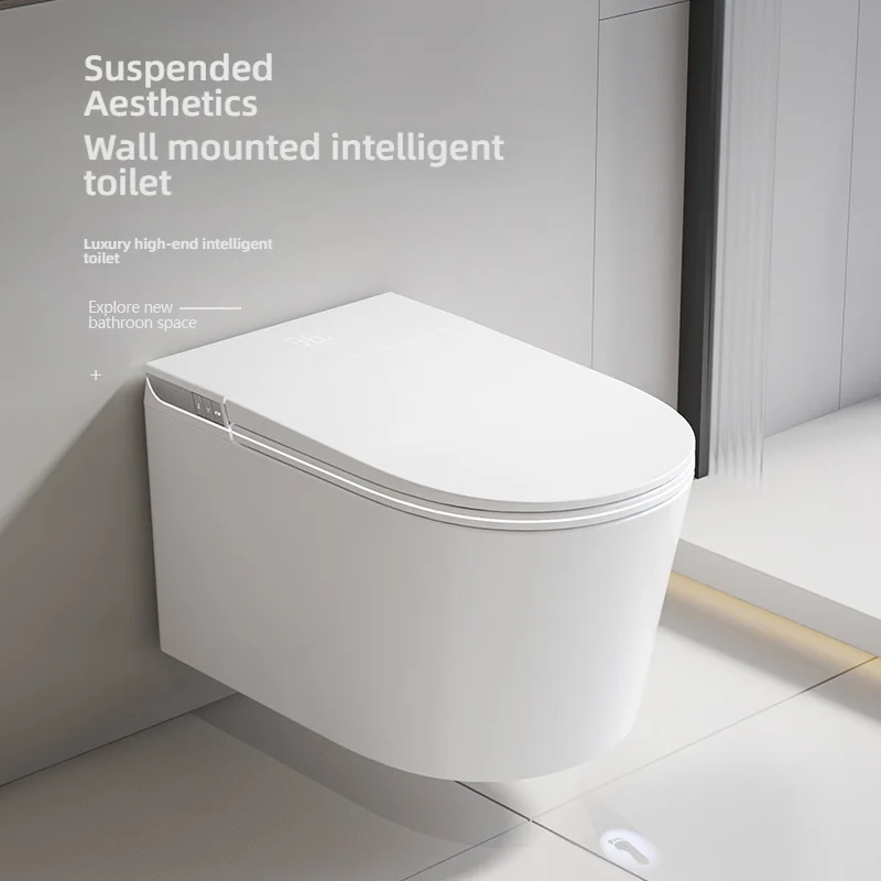 Automatic Flushing Toilet with Heated Seat Wall-Mounted Cyclone Flushing P-Trap Drainage Remote Control Included