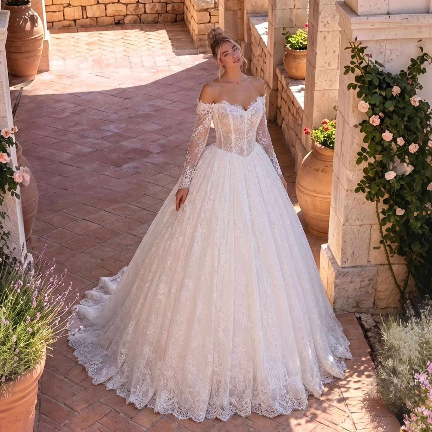 Sheer Fairy Wedding Dress Luxury A-Line Off Shoulder Floral Appliques Corset Dubai Engagement Bridal Ball Gowns SW748 Customized
