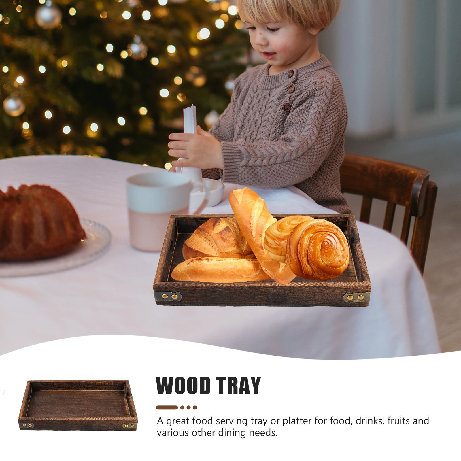

Wooden Tray Vintage Small Rectangular Storage Serving Platter Food Tray Snack Bread Fruit Holder Tea Container
