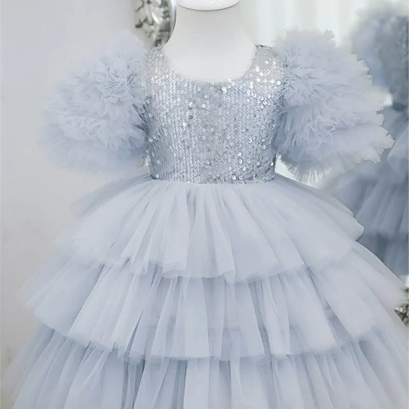 Baby Girl Princess Sequins Tutu Dress Infant Toddler Child Puff Sleeve Tulle Vestido Elegant Party Birthday Baby Clothes 1-12Y