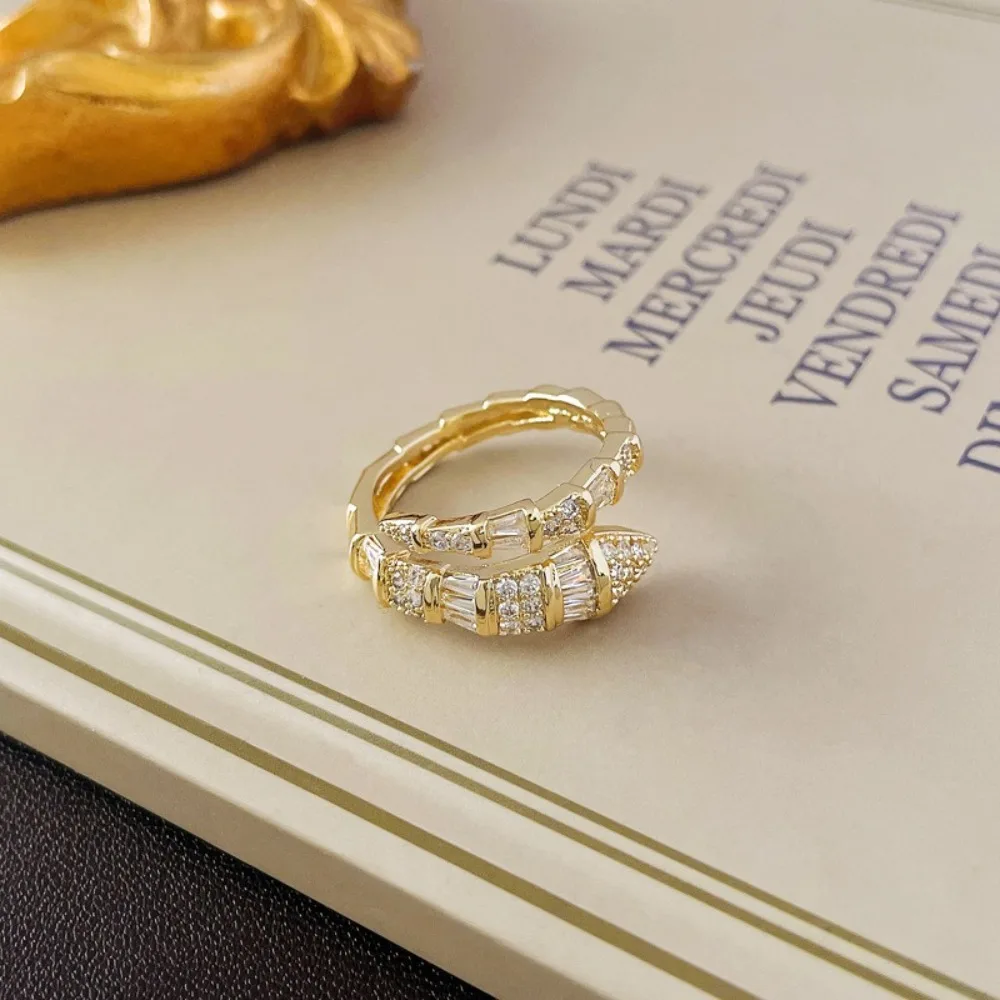 Fashion Shiny Snake Bone Open Rings Open Ring Jewelry Gifts Snake Shape Ring Copper Zircon Rings Women