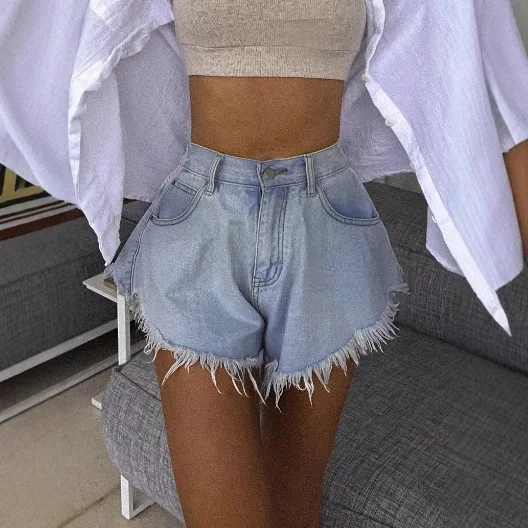 Shorts Women Vintage Flare Jeans Short Pants Distressed Mid Waist Washed Button Pockets Female 2025 Summer Streetwear Denims
