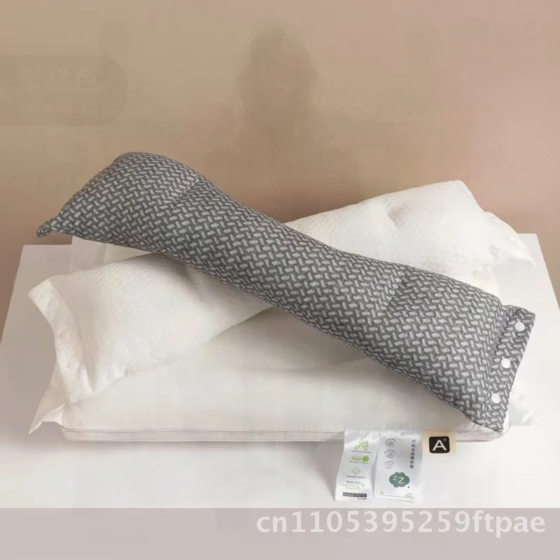 Adult 3-in-1 Detachable Feather Velvet Pillow Neck Protection Double Sleeping Light Gray Rectangular Pillow with Antibacterial