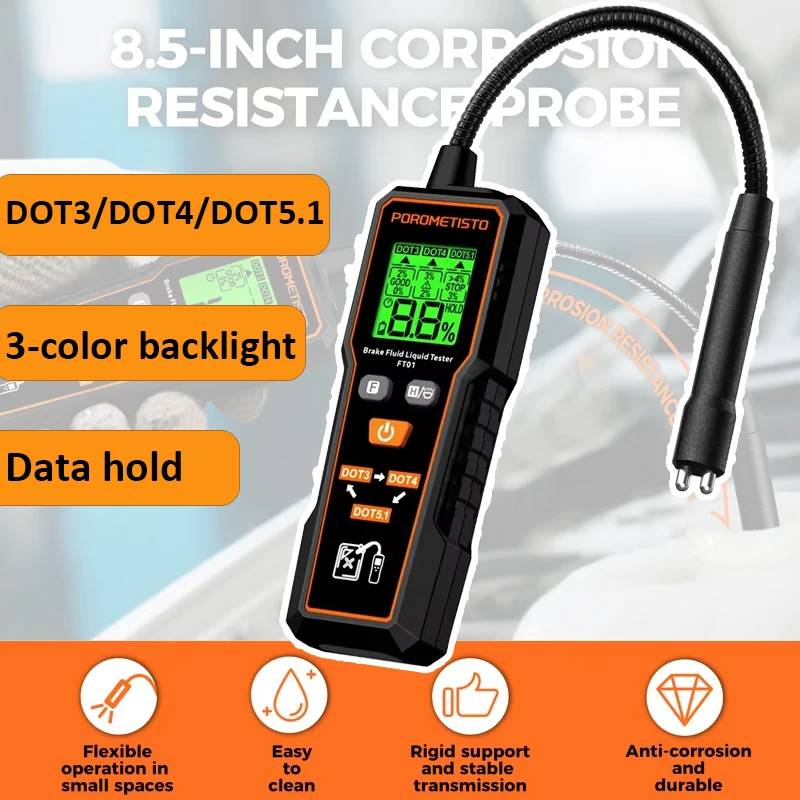FT01 Brake Fluid Tester DOT3/DOT4/DOT5.1 Car Brake Oil Moisture Detector Backlight Flexible Probe 1.4" LCD Brake Oil Analyzer - view 2