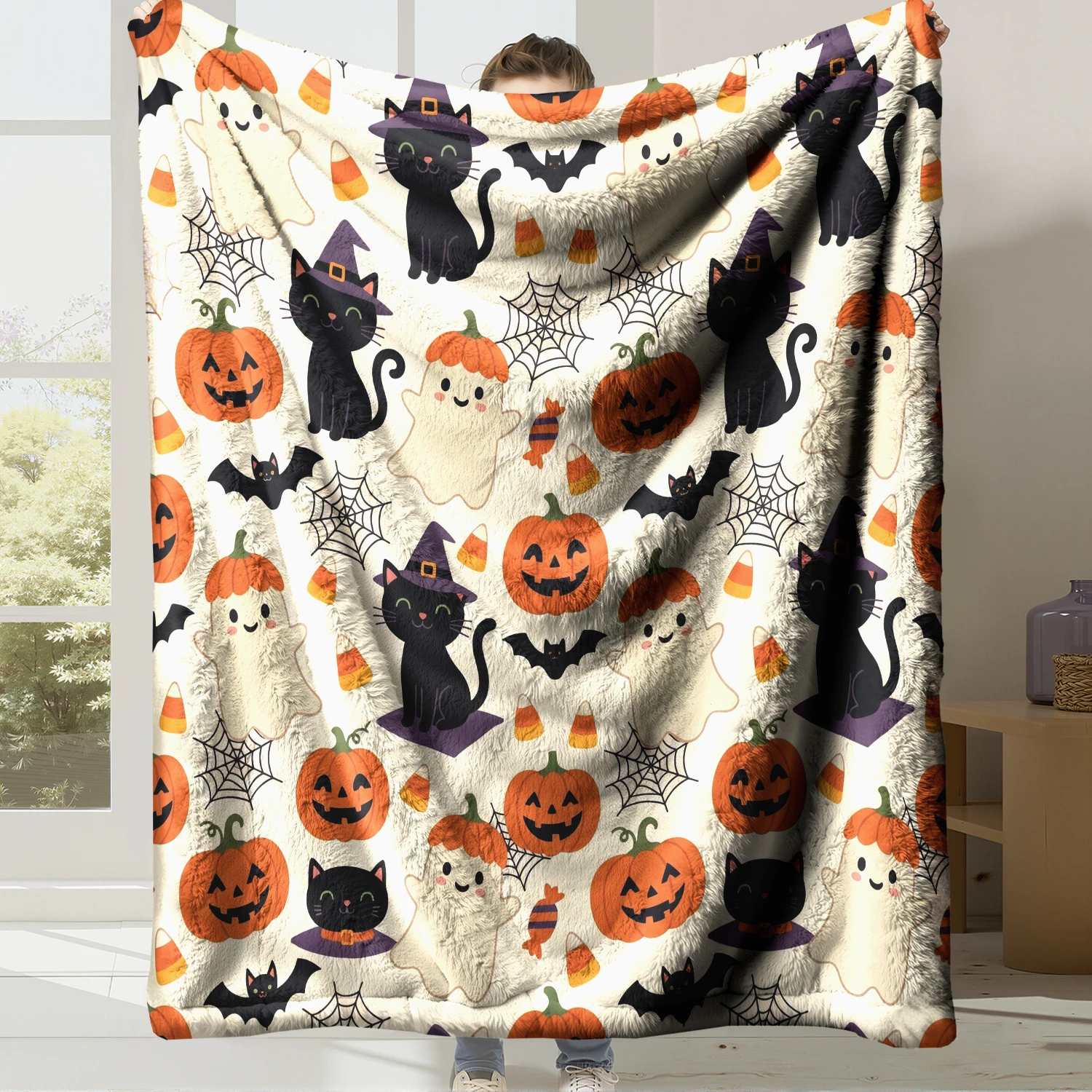 Soft Flannel Fleece Helloween Blanket Digital Print Super Warm Cozy Throw Blanket for Bed Couch Sofa Home Decor Gift,Style 01
