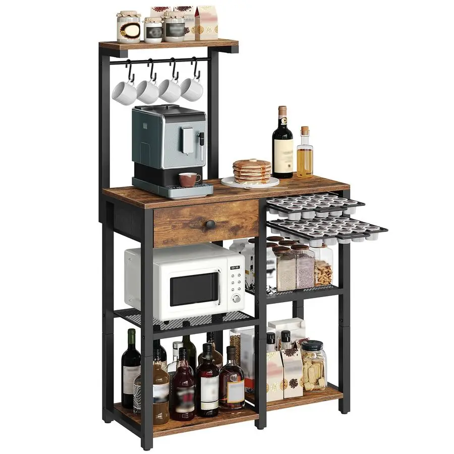 

Rack with Storage, 5Tier Coffee Bar Station with Drawer, Kitchen Coffee Stand with Pod Drawer Holder, for Living Room, Home Caf