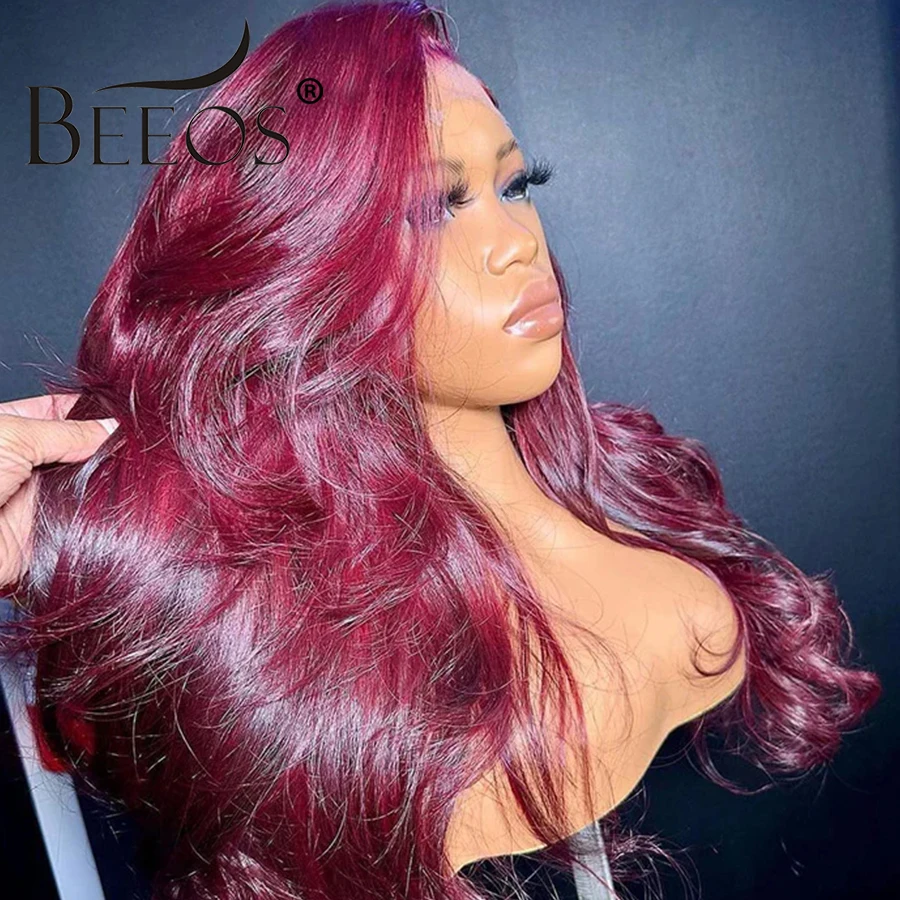 BEEOS Pre Cut 99j Red Glueless Wig Human Hair Ready To Wear Pre plucked Body Wave 36in 5x5 Lace Closure Pre Everything Burgundy
