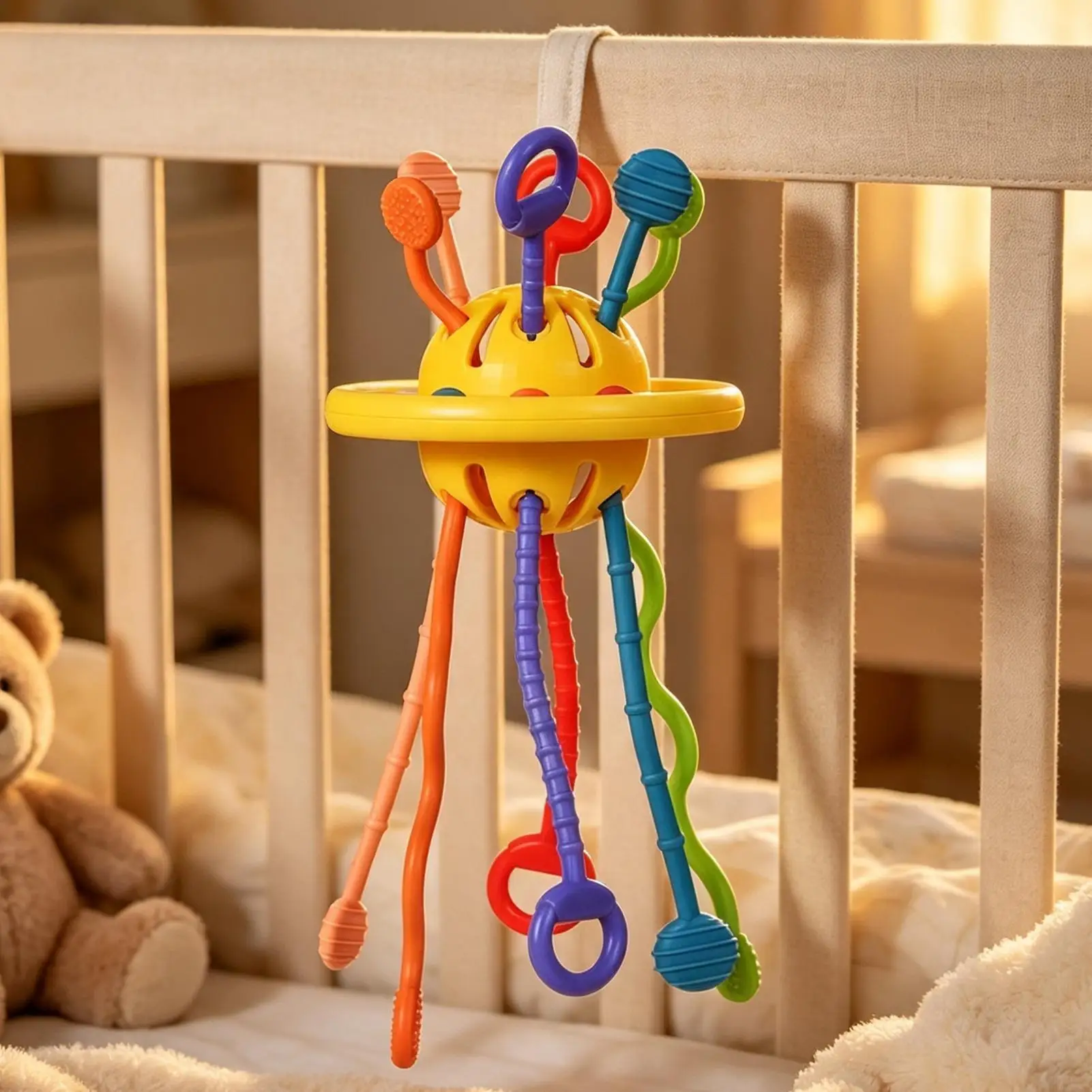 Activity Development Pull String Toys Silicone Teething Rattle Educational Learning Toy Baby Sensory Montessori Toys 6 12 Months