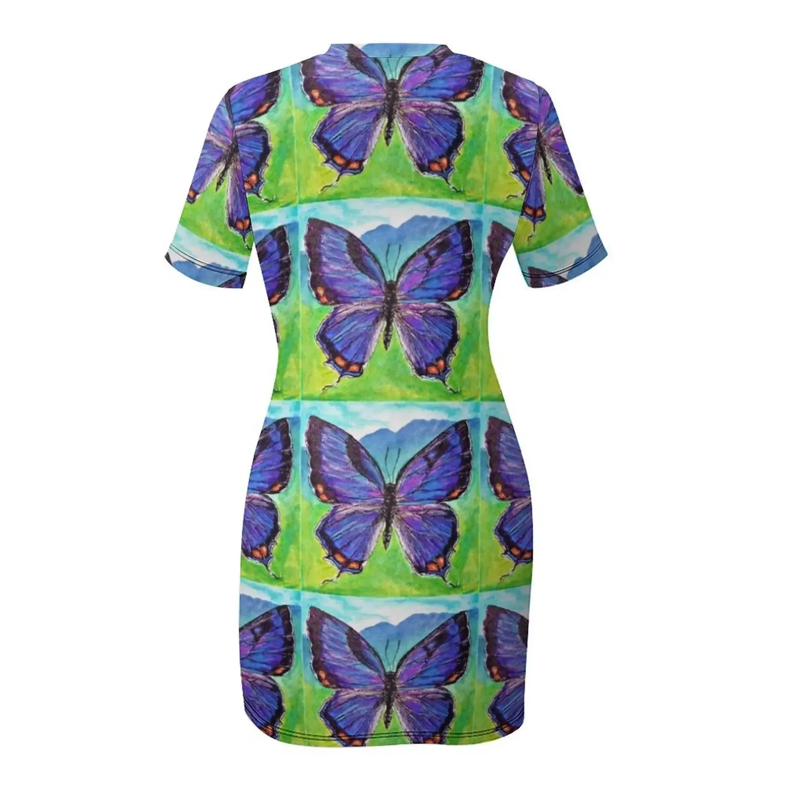 ชุดเดรสแขนสั้นลายผีเสื้อสำหรับงานเทศกาล ชุดออกงานสำหรับผู้หญิง เสื้อผ้าผู้หญิง