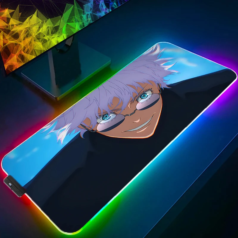 RGB Mouse Pad J-jujutsu Kaisen Lockedge Large Gaming Accessories Computer Gamer Keyboard LED Mouse Mat Desk Mousepad