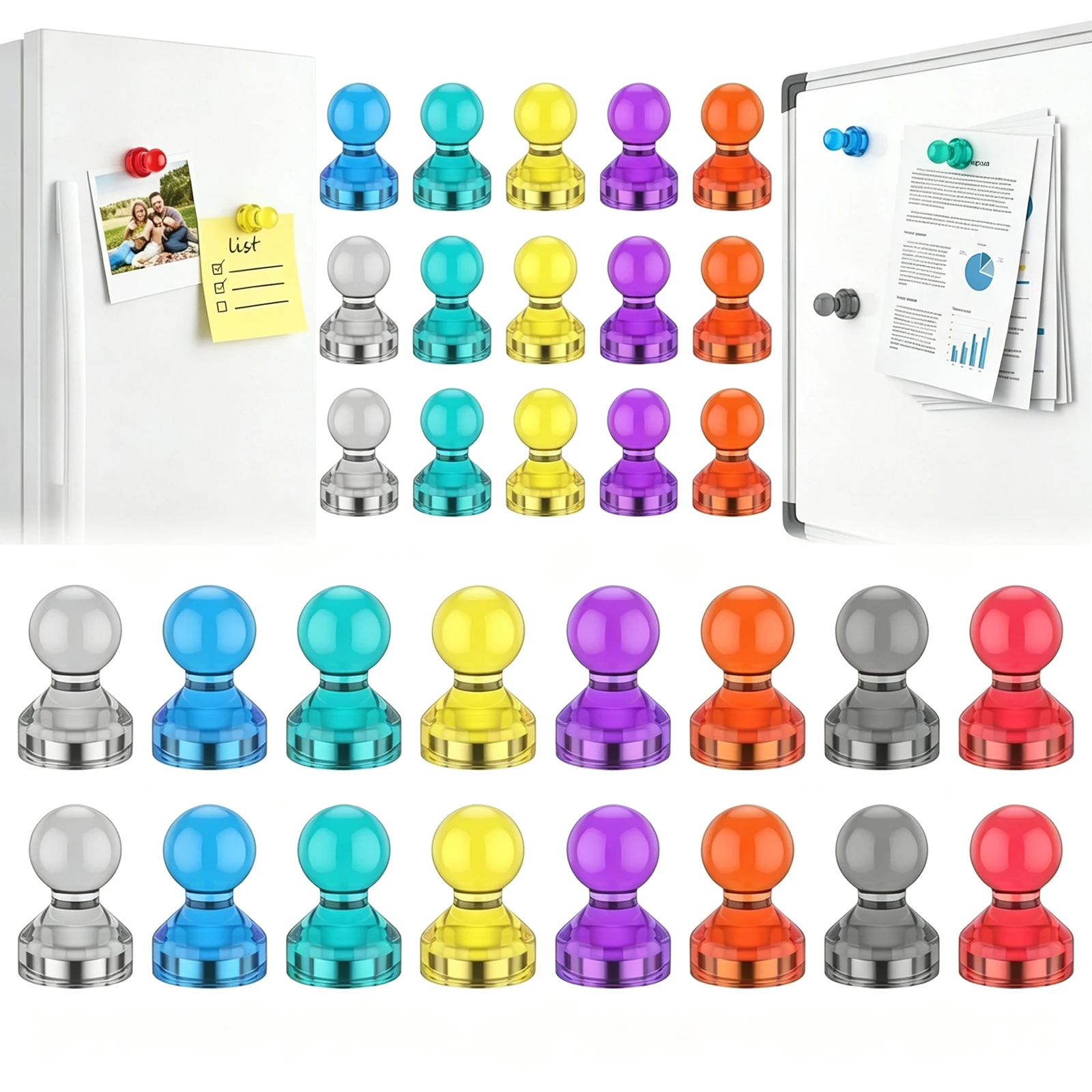 32Pcs Magnetic Push Pins Strong Push Pin Magnets for Fridge Whiteboards Calendars Map in School Classroom Office Dry Erase Board