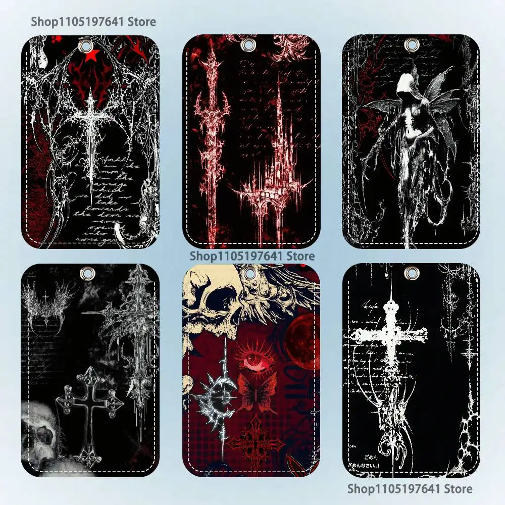 

Gothic Cyber Sigil Cross Eyes Skull Cartoon Card Keychain Anime Fashion Pendant Bag ID Door Card Case Bus Card Cute Adult
