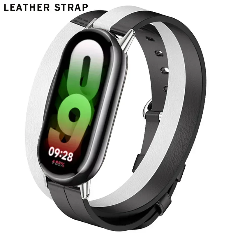 Cinturino in pelle a doppio anello per fascia MiBand 9 Xiaomi Smart Band Fashion Band per Xiaomi Miband 8 NFC versione globale sostituisci gli accessori