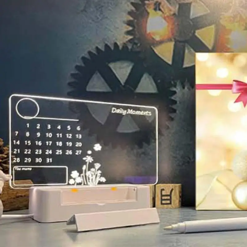 Creative Transparent USB 2D Acrylic Daily Note Board With Pen Message Memo Board With Stand LED Night Light Writing Pad Reminder