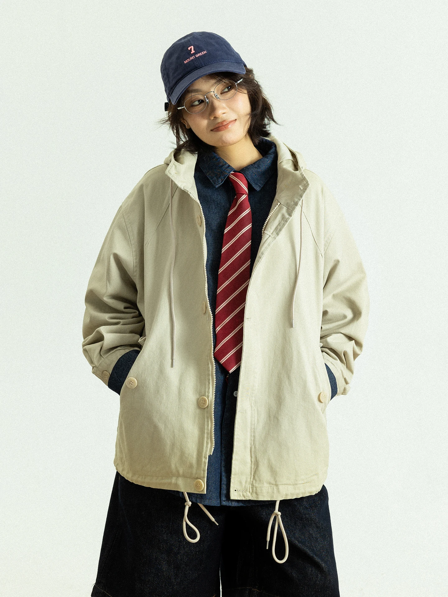 

Куртка GoodNorth ex Hooded Jaet Coat Tailored, нейтрального цвета, маленького размера, свободного кроя, из хлопка, на молнии, для весны и осени.