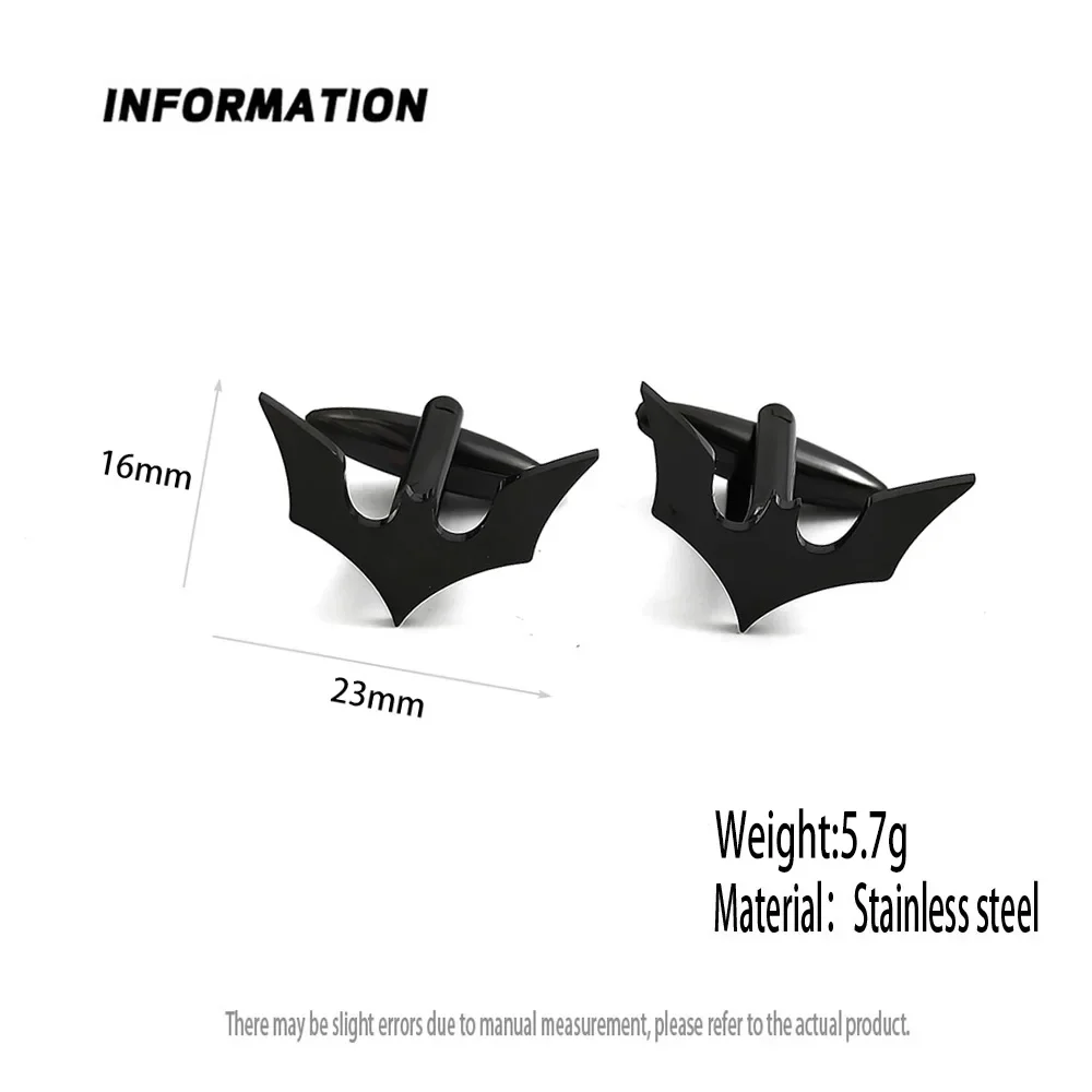 Bat Cufflinks for Men Sleeve Wrist Buttons Shirt Clasps Stainless Steel Cuff Buckle Wedding Grooms Jewelry Mens Accessories