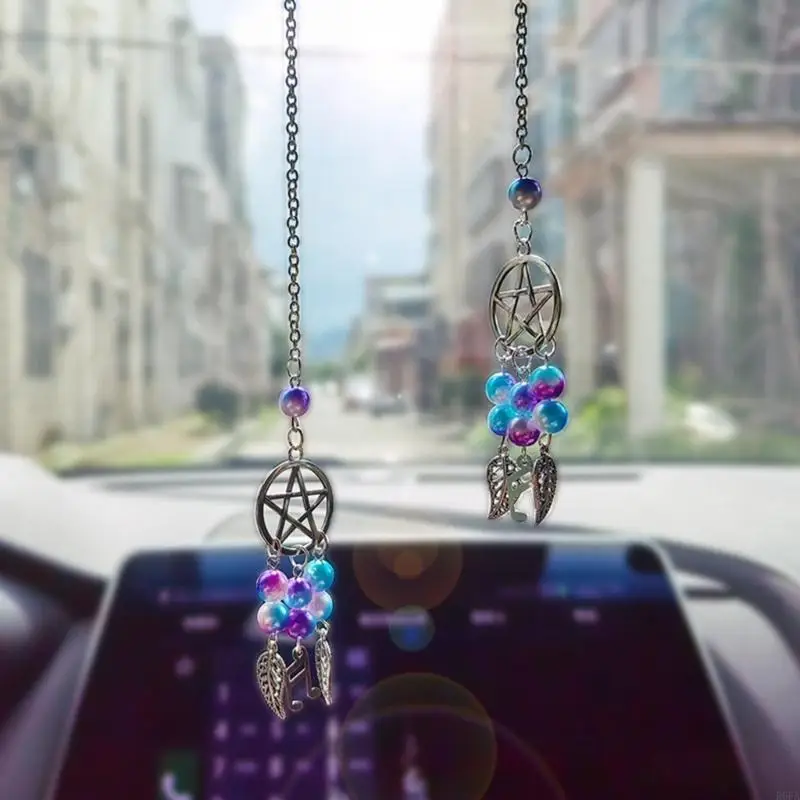 Fashion Hanging Decoration Rear View Mirror Metal Beaded Wind Chimes Ornament Car Interior Accessory Decorative Pendant 