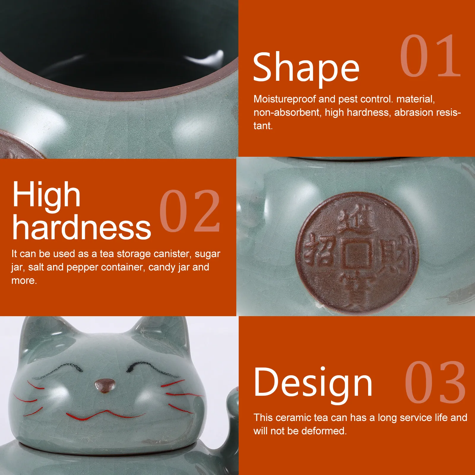 1Pcs Cat Shape Ceramic Tea Can - Tea Coffee Sugar Container 评论和价格
