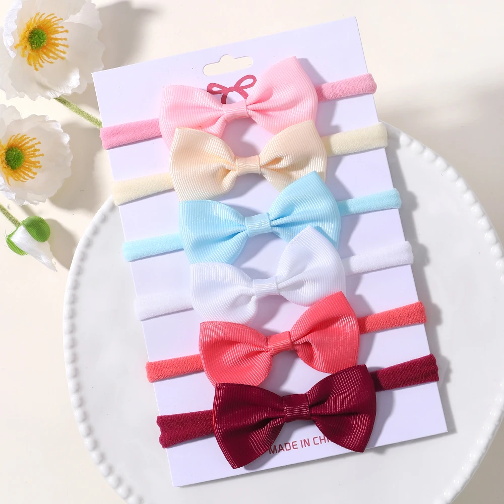 6 Teile/satz Einfarbig Grograin Band Bowknot Stirnband Für Mädchen Neue Headwear Elastische Haar Bands Infant Kinder Haar Zubehör – Detail 7